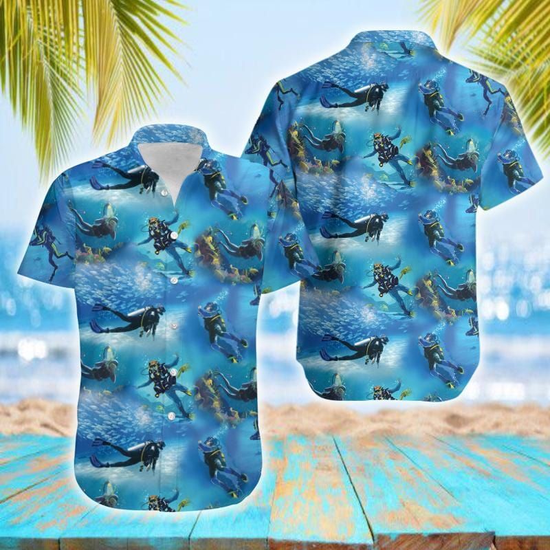 Felacia [Hawaii Shirt] Amazing Scuba Diving Blue Ocean Hawaiian Aloha Shirts-ZX1896